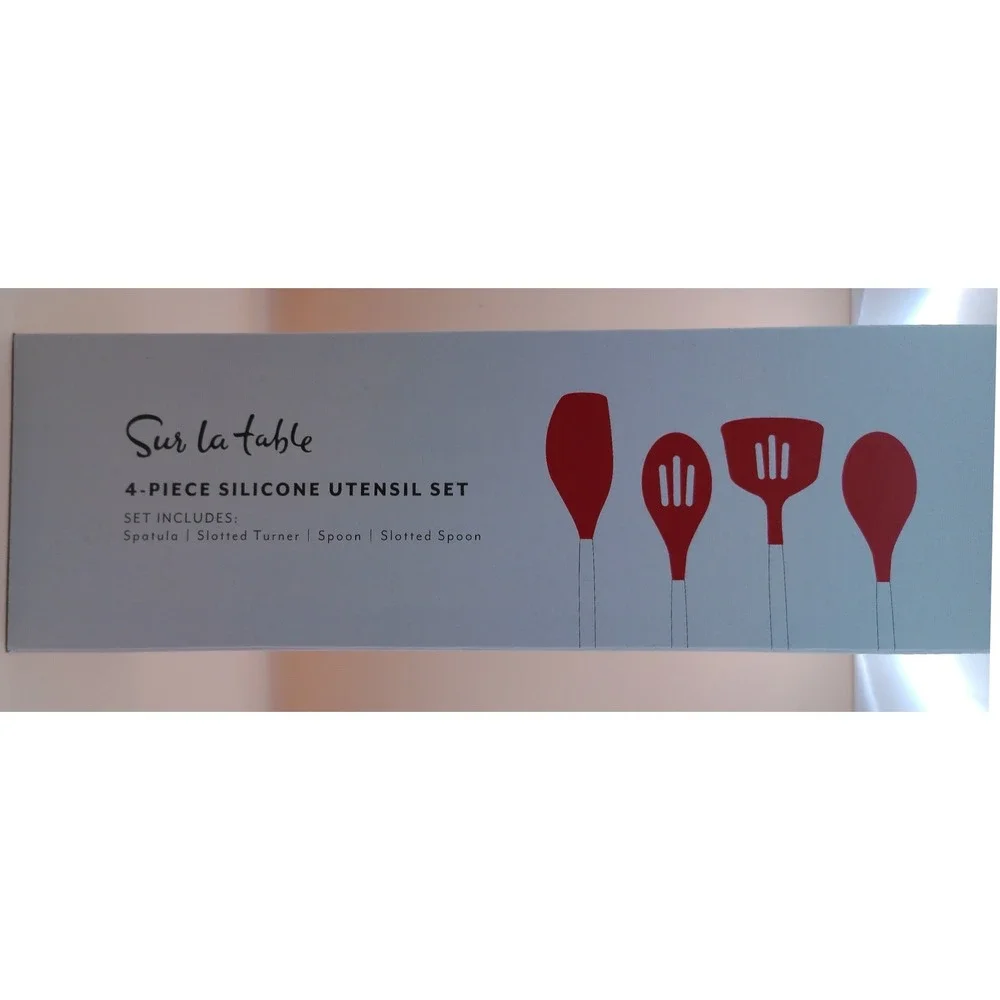 Sur La Table Red Silicone Utensil Set 4 Pc Spatula Spoon Slotted Turner Kitchen